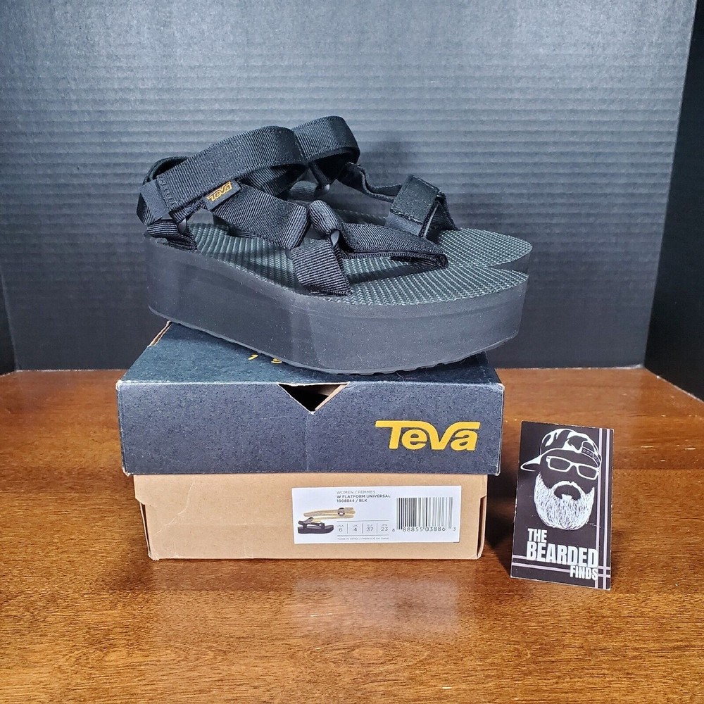 Teva Womens Flatform Universal Black Platform Sandals - Size 6 - 1008844